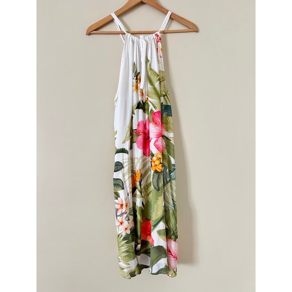 Tommy Bahama Adjustable Halter Tie Dress White Flamingo Tropical Hawaiian L - Picture 4 of 10